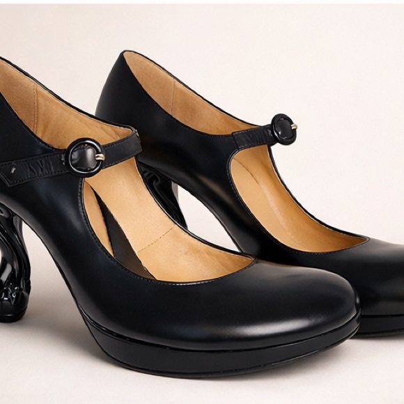 John Fluevog Black Sculpted Heel Shoes - Picture 2 of 4